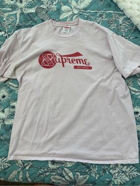 Supreme Light Pink Crewneck with Red Logo Tag